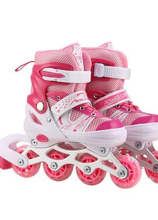 Роликовые коньки rl2501(pink) колеса pvc, размер s (30-33), со светом