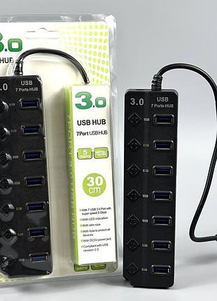 Usb hub 3.0+2.0 на 7 портов со светодиодами. высокоскоростной хаб концентратор разветвитель юсб хаб. 1шт