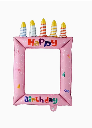 Фольгована куля-рамка для фотосесії «happy birthday зі свічками» 71 см рожевий