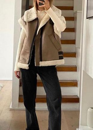 Бежевий  жилет дублянка  zara, s 8