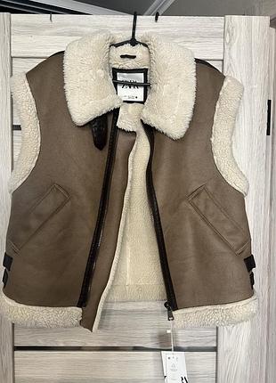 Бежевий  жилет дублянка  zara, s 3