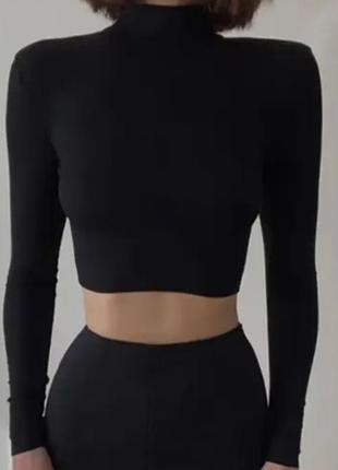 Тоненький стрейч коттон хб натуральный гольф лонгслив кофта водолазка zara черный трендовый