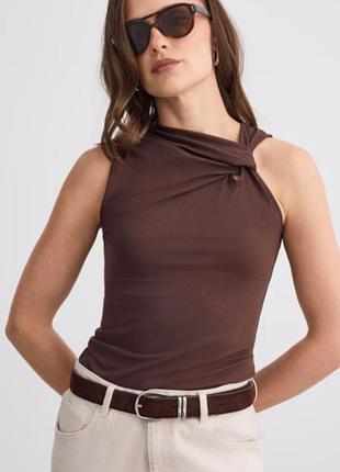 Коричнева шоколад шоколадний топ майка асиметрична стрейч гладка масло h&amp;m