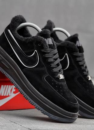 Чоловічі кросівки nike suede winter чорні теплі замшеві кроси на хутрі на зиму найк суеде зимове якісне взуття