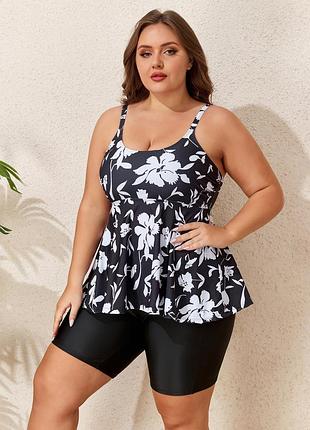Роздільний купальник танкіні plus size з квітковим принтом