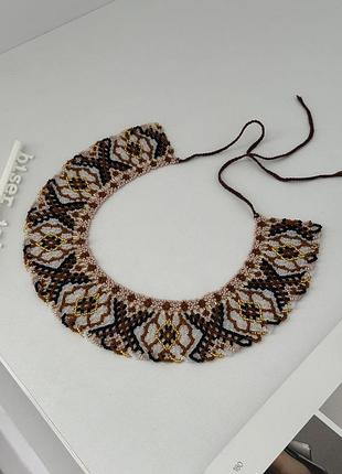 Силянка з чеського бісеру в шоколадному відтінку з бахромою handmade