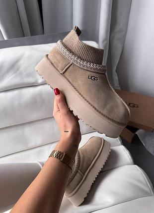 Женские бежевые угги ugg tasman tazz platform sock beige х угг тасмен 37