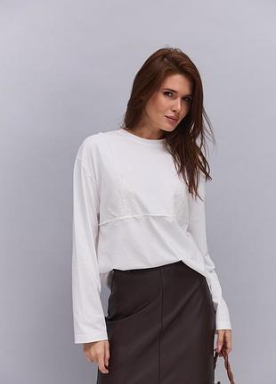 Лонгслів oversize з імітацією мереживного топа