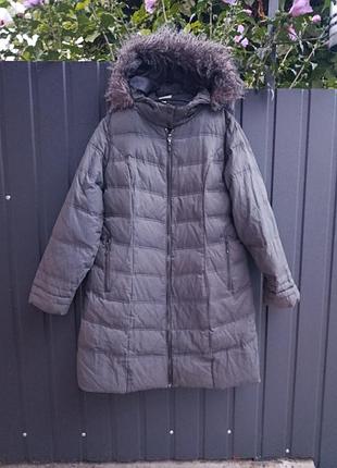 Женский удлиненный пуховик kaliko (uk 18 / eur 44 / xl–xxl) с капюшоном