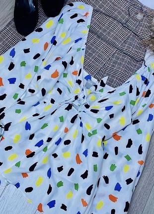 Біла блуза asos l трикотажна блуза приталена різнокольорова блуза з об’ємними рукавами