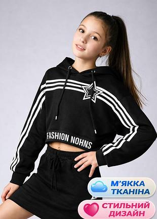 Худи для девочки черное детское с капюшоном кофта