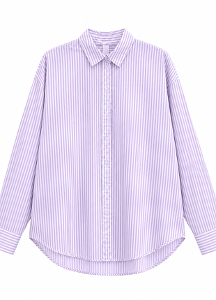 Oversize рубашка h&amp;m в розово-белую полоску, 100% хлопок плотная объемная рубашка