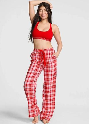 Комбінована всесезон жіночі фланелеві піжамні штани pink flannel pajama pants в клітинку, червоно-рожеві оригінал  victoria's secret