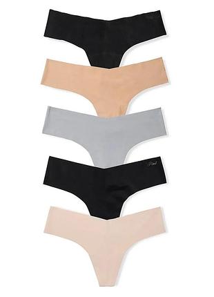 Набір безшовних трусиків-стрінгів pink no-show thong panties,  оригінал 5 штук victoria's secret