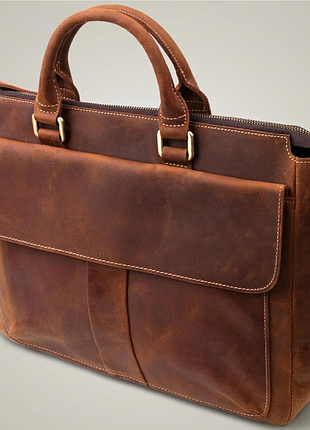 Кожаный портфель для ноутбука работы и документов vintage коричневый.