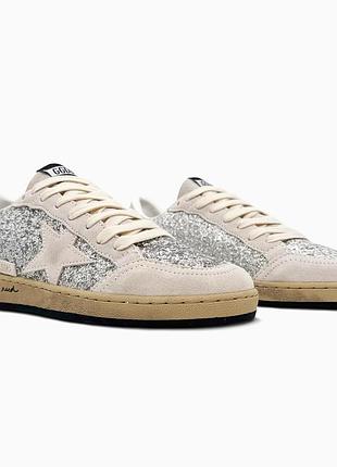 Кеды женские golden goose ball star silver glitter