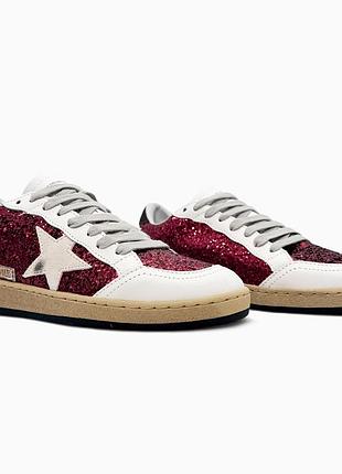 Кеды женские golden goose ball star bordeaux glitter