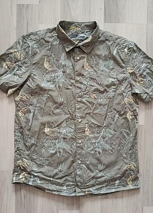 Качественная хлопковая мужская рубашка tu slim fit l с растительным тропическим принтом