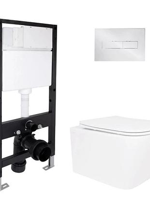 Готовое решение qtap для ванной комнаты: подвесной унитаз crow rimless 485 x 340 x 330 + комплект инсталляции standard (линейная