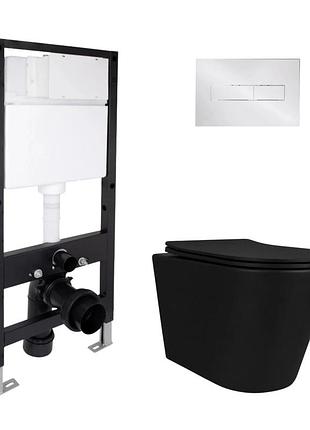 Готовое решение qtap для ванной комнаты: подвесной унитаз scorpio ultra quiet black 520 x 365 x 365 + комплект инсталляции