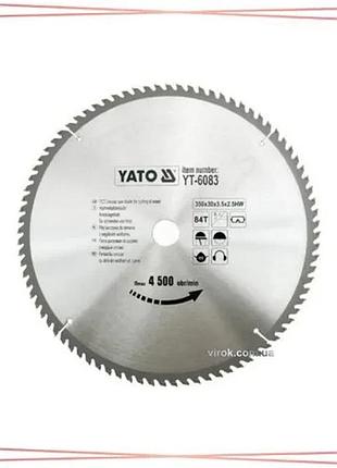 Диск пильный победитовый по дереву yato 350х30х3,5х2,5 мм 84 зуба до 4500 об/мин для распиловки древес sku_yt-6083