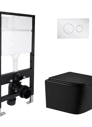 Готовое решение qtap для ванной комнаты: подвесной унитаз crow ultra quiet black 485 x 340 x 290 + комплект инсталляции standard