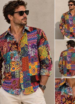 Чоловіча сорочка cosavorock l печворк бохо етно яскравий принт