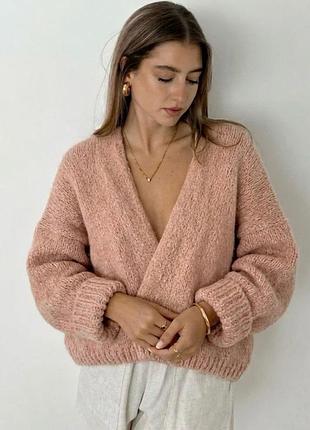 Кардиган жіночий теплий, стильний жіночий кардиган l-xl, кардиган рожевий теплий, кардиган женский