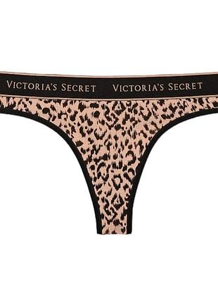 Трусики victoria's secret logo cotton thong leo s леопардовые