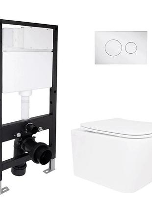 Готовое решение qtap для ванной комнаты: подвесной унитаз crow rimless 485 x 340 x 330 + комплект инсталляции standard (круглая