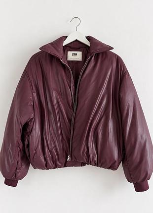 Куртка stradivarius з екошкіри, бордо, s