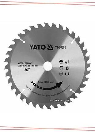 Диск пиляльний yato 235x25.4 мм 36 зубців по дереву r.p.m до 7000 1/хв для циркулярної пилки sku_yt-60686