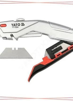 Нож yato с выдвижным трапециевидным лезвием 61x19 мм и 4 запасными лезвиями для упаковки и монтажа sku_yt-75204