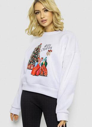 Женский свободный свитшот из флиса с новогодним принтом l-xl