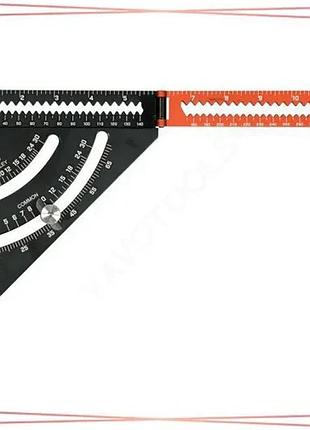 Кутник алюминиевый с транспортиром 140 мм 90°-45°-45° yato длина 210/290 мм угломер для измерений sku_yt-70783