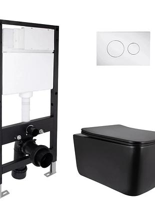 Готовое решение qtap для ванной комнаты: подвесной унитаз gemini ultra quiet black 520 x 360 x 350 + комплект инсталляции standard