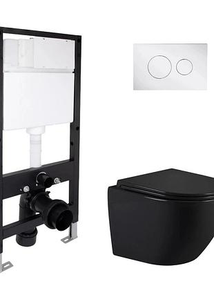 Готове рішення qtap для ванної кімнати: підвісний унітаз jay ultra quiet black 485 x 360 x 320 + комплект інсталяції standard