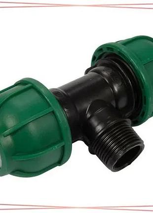 Трійник сполучний для водяних пластикових труб 25мм зовнішня різьба g3/4 flo поліпропілен для водопров sku_88861