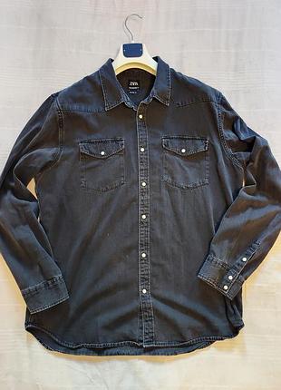 Мужская джинсовая рубашка zara relaxed fit, размер xxl (идет на свободный xl)
