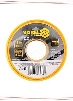 Тефлонова стрічка vorel для герметизації 15м 19мм 0,2мм біла ущільнююча стрічка для водопостачання sku_75202