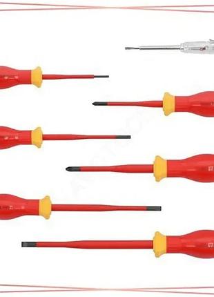 Изолированные викрутки yato 7 ел ph1 ph2 sl 2,5 6,5 с тестером для работы под напряжением до 1000 в sku_yt-282681
