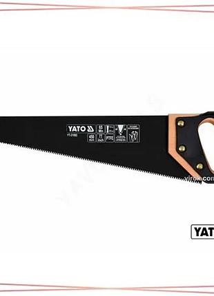 Ножівка по дереву yato 450мм 7 зубів 1" полотно t1мм покрите ptfe для різання деревини інструмент sku_yt-31092