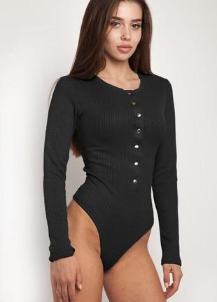 Черное💋боди в рубчик на кнопках 5 цветов