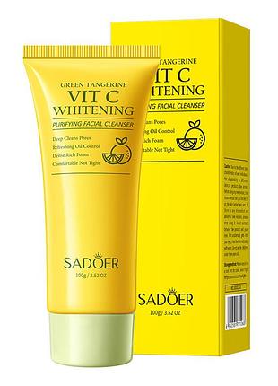 Пенка для умывания sadoer green tangerine vit c whitening purifying facial cleanser, 100 г