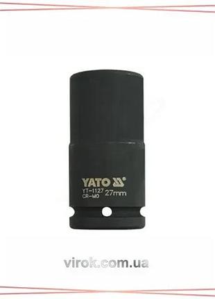 Головка торцева ударная 6-гранная yato квадрат 3/4" длина 90 мм для крепежа и монтажа 27 мм sku_yt-1127