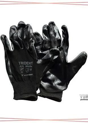 Рукавиці trident трикотажні поліестерові 13 клас покриті нітрилом розмір 10 для роботи захист рук sku_83v012