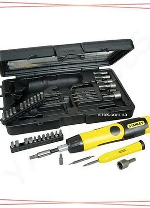 Викрутка реверсивна stanley pistol grip ratchet тріщатка 38 насадок з пластиковим футляром для ремонту sku_0-63-038