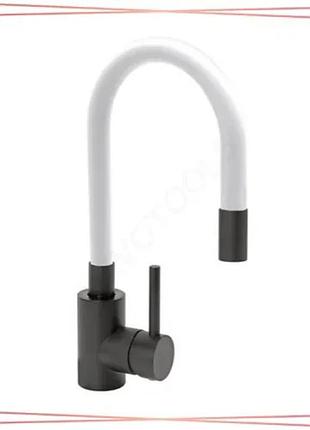 Смеситель для воды fala black flexible с гибким белым шлангом для раковины кухонный кран sku_75776
