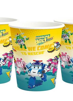 Паперові одноразові стаканчики 22872 robocar poli "here we come to rescue" кольорові, 250 ml (6 шт) funmi
