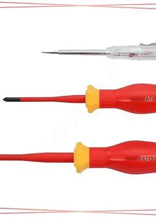 Изолированные диэлектрические отвертки yato ph1х80 и ph2х100 с тестером напряжения 3 предмета для рабо sku_yt-282680
